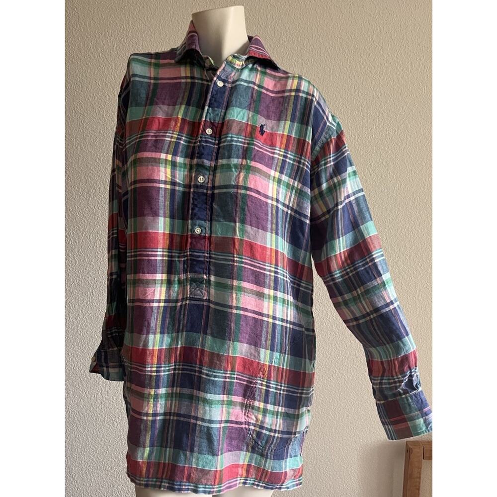Polo Ralph Lauren Linen Madras Plaid Tunic Shirt Dress Cover Up Size 4 Coastal - Picture 12 of 16